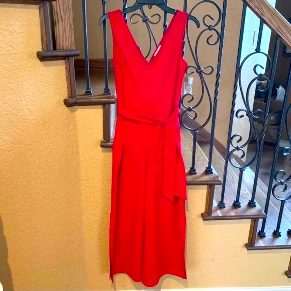 Neiman Marcus Red Tie Waist Jumpsuit